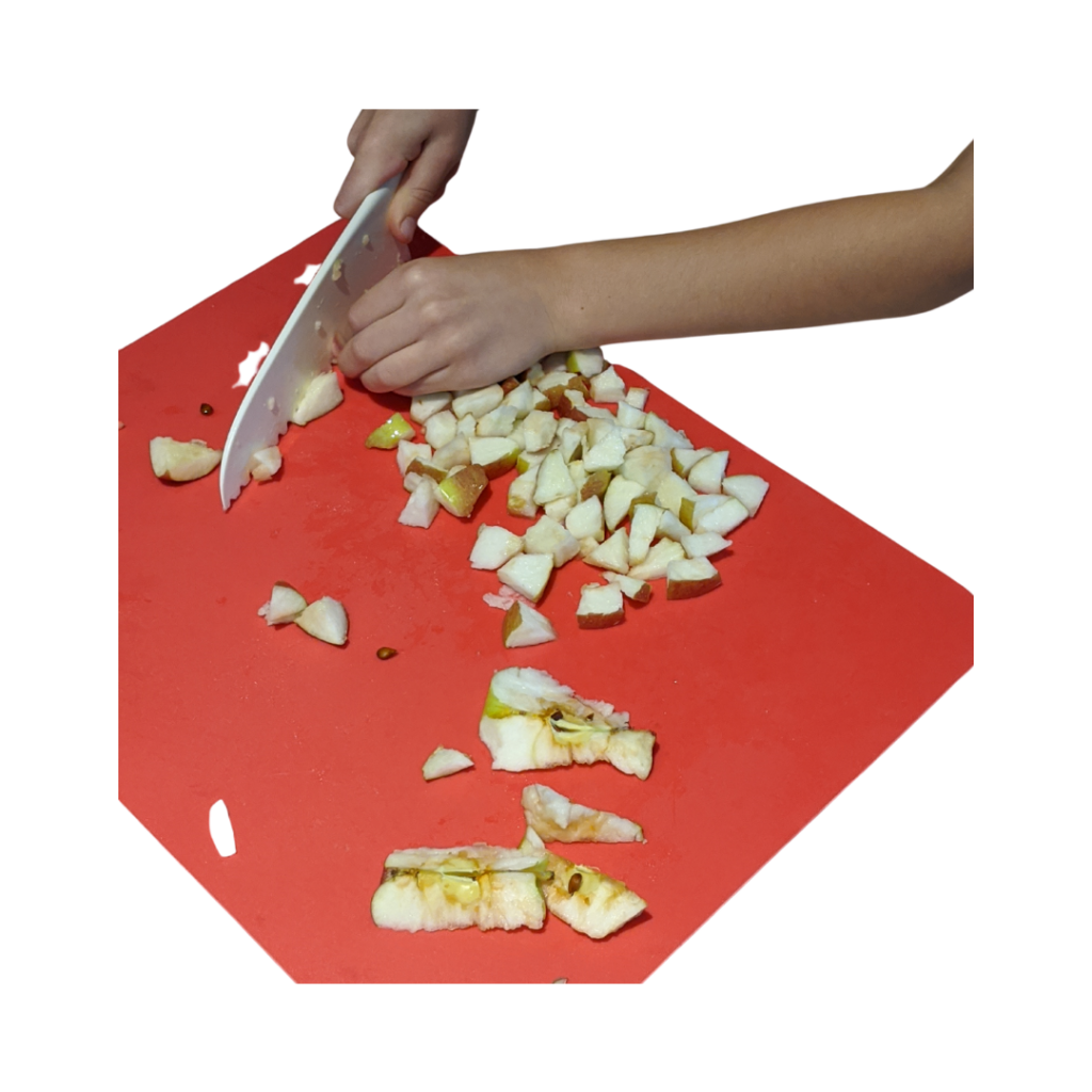 Cutting up Apples for Apple Cheddar Pizza